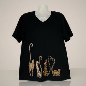 Vtg Crazy Cat Lady Double Sided Graphic Art Kitty Short Sleeve Top